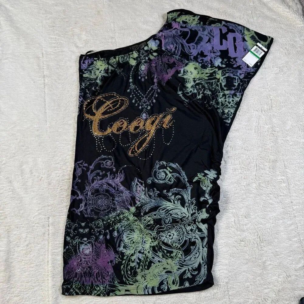 Vintage Y2K Coogi NWT Women’s One Shoulder Graffiti AOP Dress